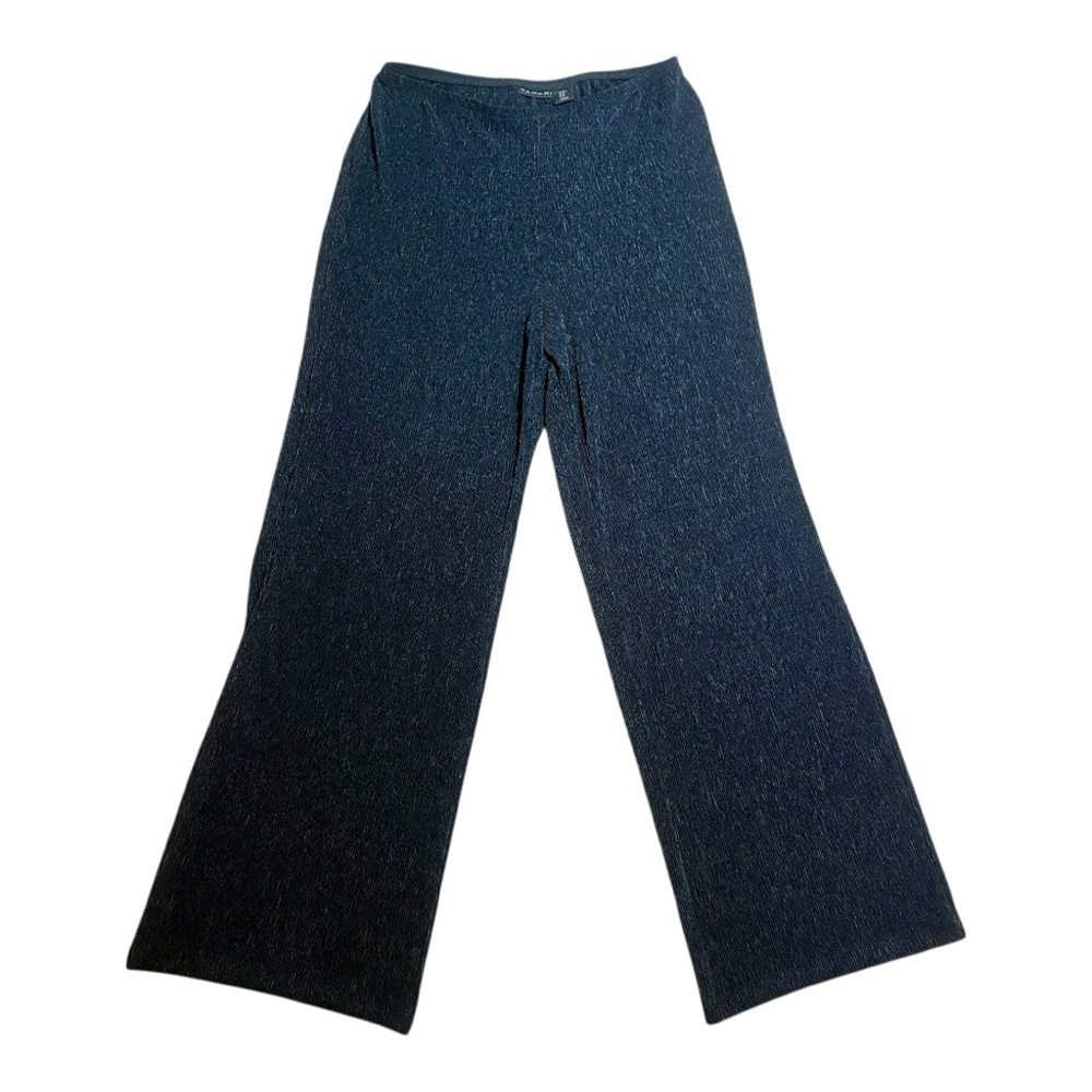 TAHARI Black Sleek Ribbed Wide-Leg Knit Pants
